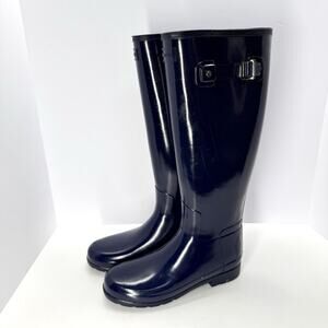 Hunter Original Refined Tall Rain Boots Waterproof Adj Calf Glossy Women Sz 8